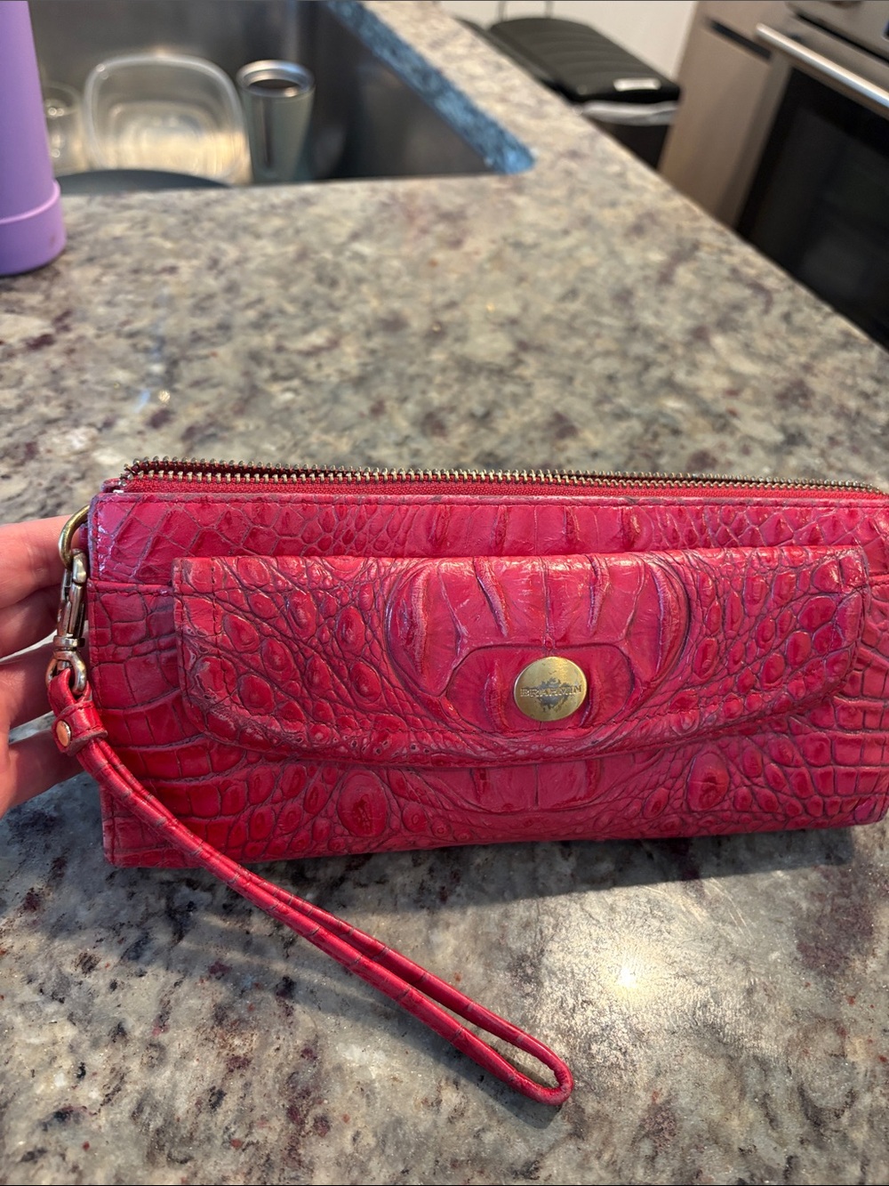 Brahmin Croc-Embossed Pink Wristlet Clutch